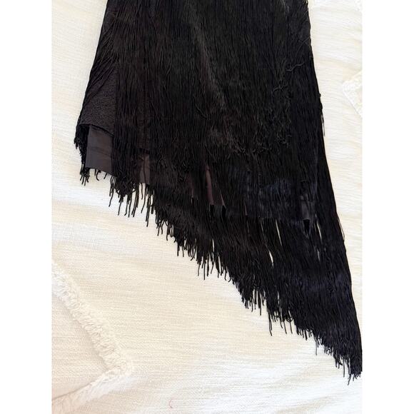 Aidan by Aidan Mattox | One Shoulder Flapper Style Black Dress with Fringe | 4 - Picture 2 of 9